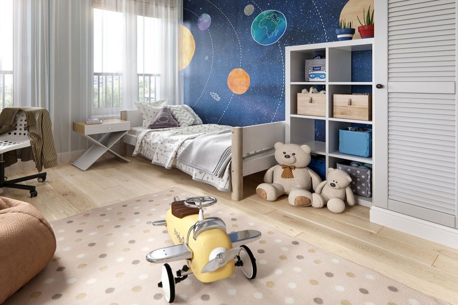 Phòng ngủ cho bé trai 4 - 6 tuổi trang trí phong cách vũ trụ