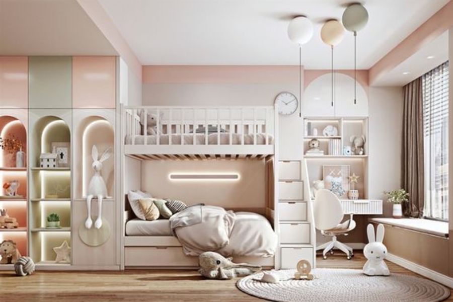 Những tone màu pastel rất dễ kết hợp cho không gian phòng ngủ bé gái