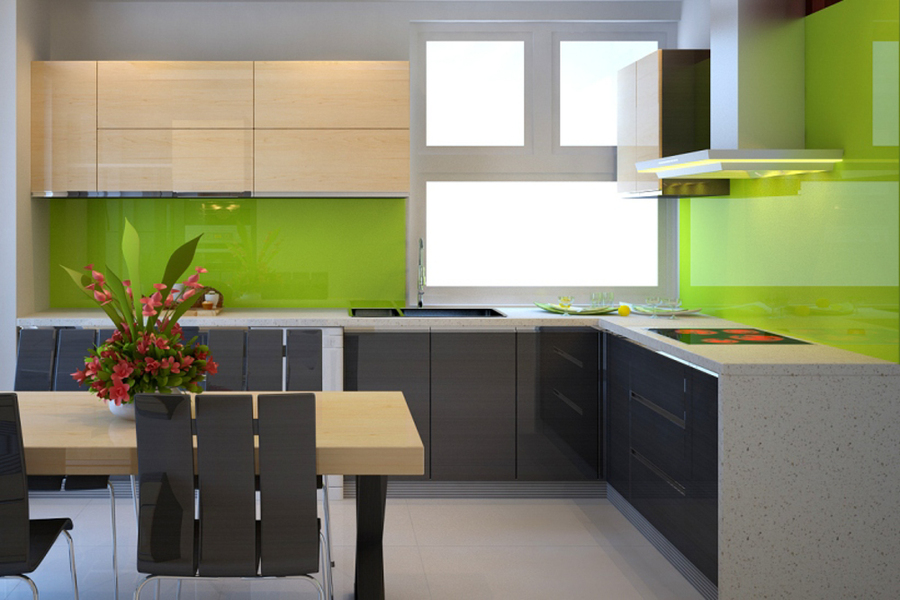Sử dụng sơn bóng cho không gian bếp giúp dễ dàng làm vệ sinh