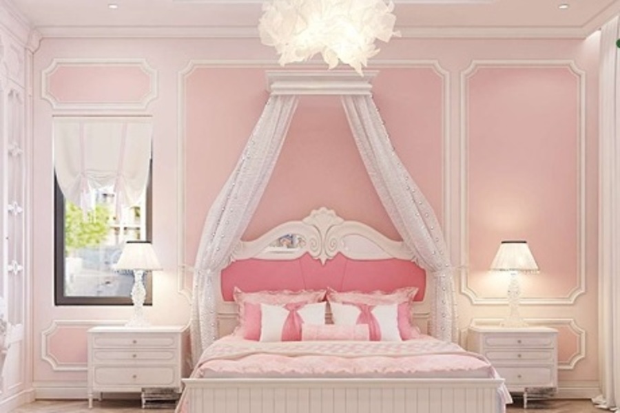 Phòng ngủ hồng phấn theo phong cách cổ điển