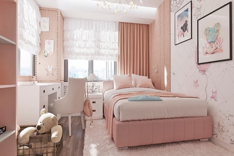 Màu hồng pastel nhẹ nhàng và tinh tế cho không gian phòng ngủ đáng yêu