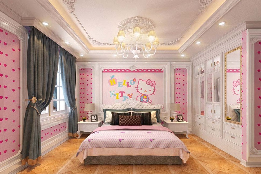 Kết hợp phong cách tân cổ điển và họa tiết đáng yêu cho phòng ngủ
