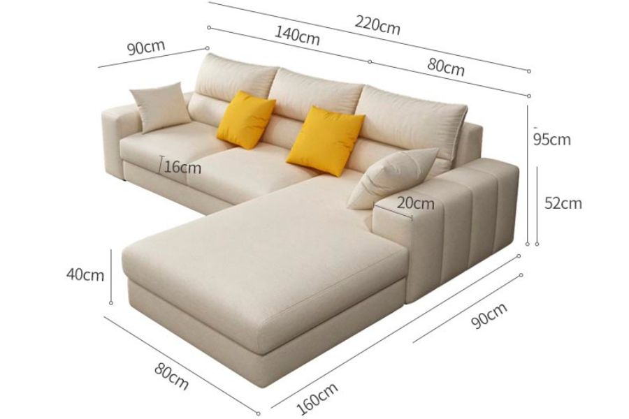 Kích thước ghế sofa góc chữ L phù hợp với đa dạng không gian sống