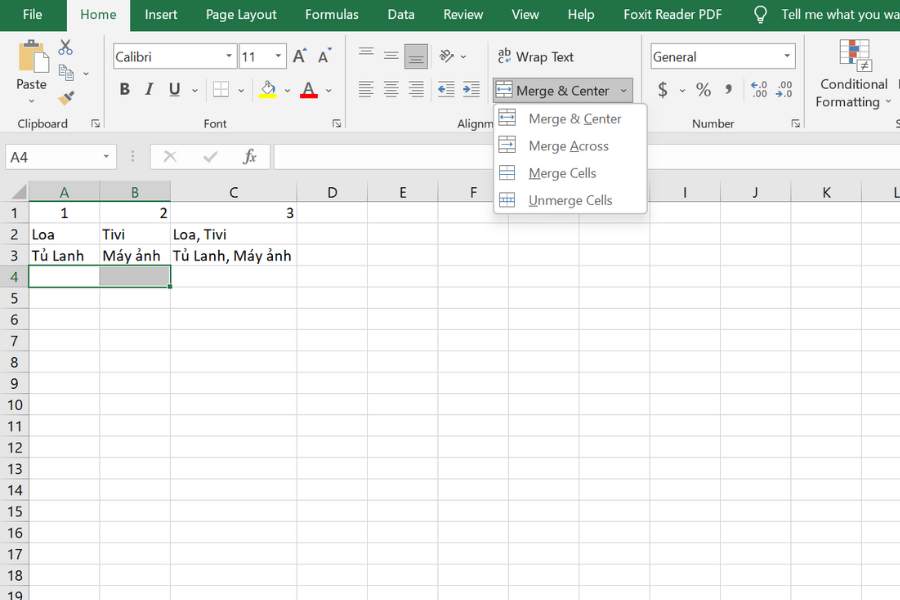 Gộp nhiều cột bằng tính năng Merge trong Excel.