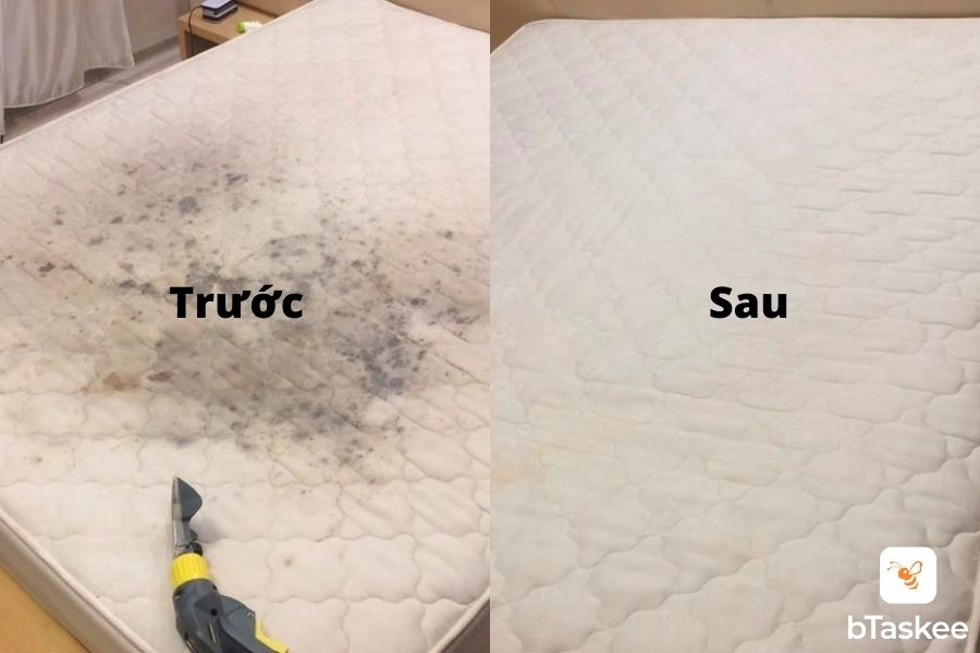 Hình ảnh trước và sau khi sử dụng dịch vụ vệ sinh nệm bTaskee