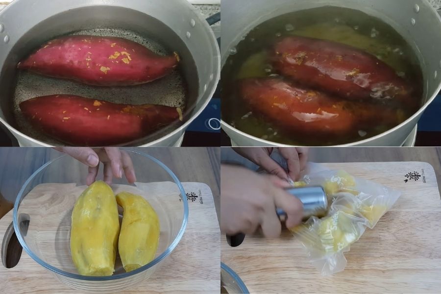 Bước sơ chế khoai lang cho món khoai lang kén