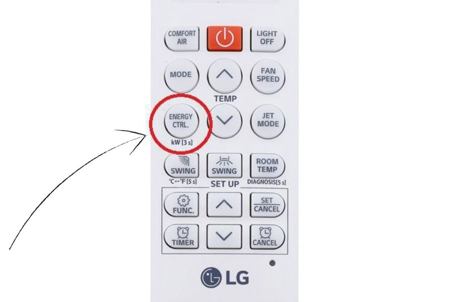 Điều khiển điều hòa bằng nút kiểm soát năng lượng trên điều khiển LG