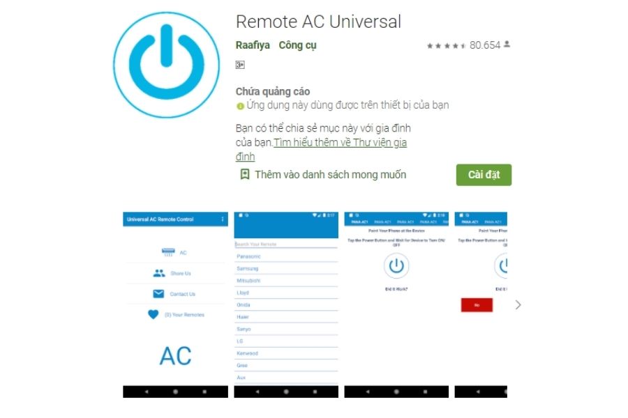 ứng dụng điều khiển điều hòa Remote AC Universal