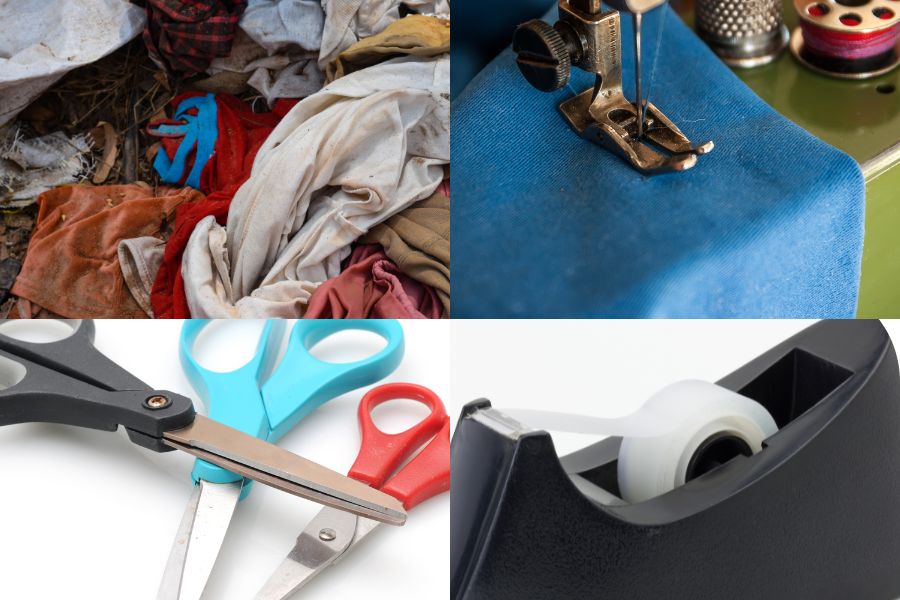 Một số dụng cụ cần chuẩn bị để làm thảm lau chân từ quần áo cũ