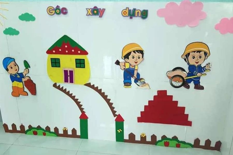 Mẫu góc xây dựng đơn giản, dễ làm với những hình dán tường