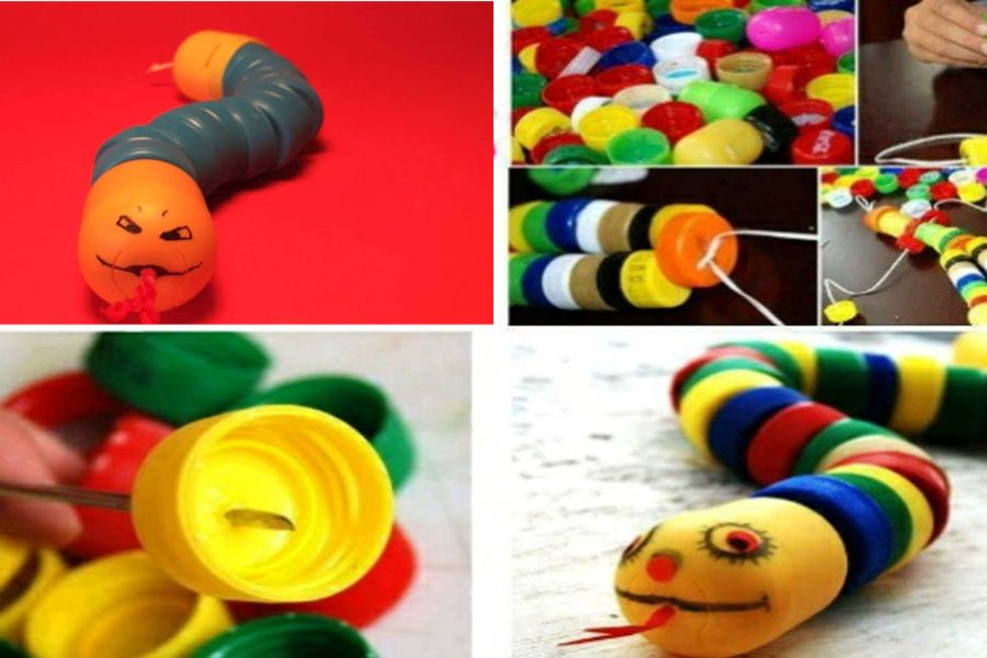 Hướng dẫn cách làm đồ chơi từ nắp chai nhựa với hình con rắn độc đáo