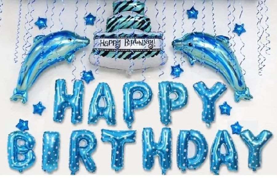 Trang trí tiệc sinh nhật với bóng bay “Happy Birthday” tông màu xanh dương