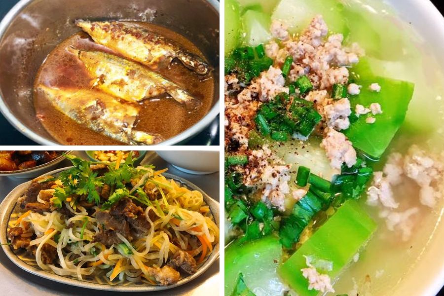 Su hào xào thịt bò - Cá bạc má kho tiêu - Canh bí đao