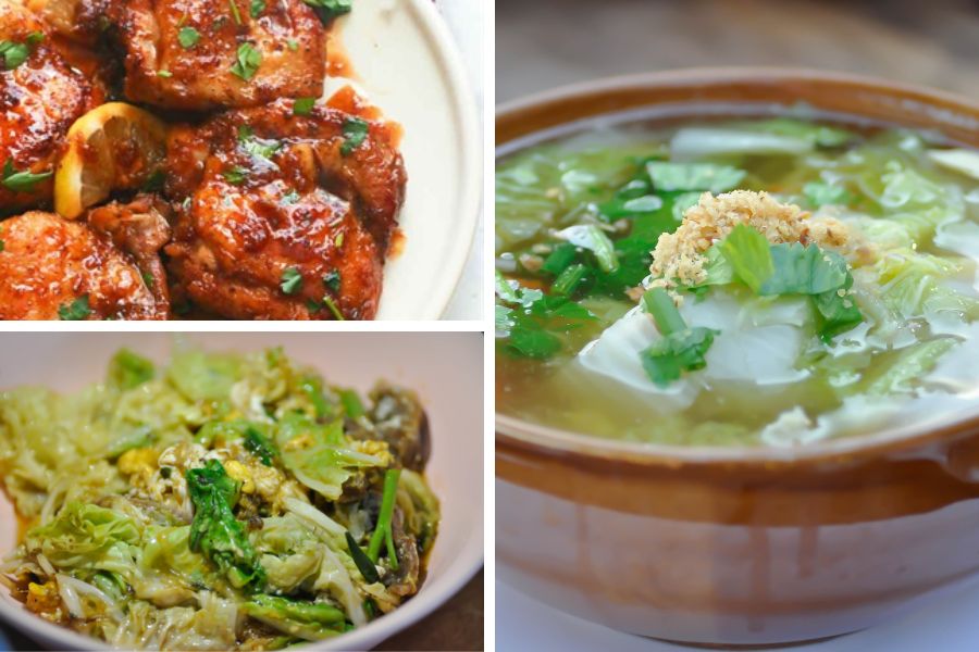 Bắp cải xào - Gà sốt tỏi - Canh bắp cải thịt băm