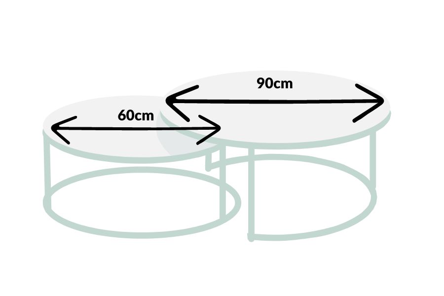 size bàn trà tròn phổ biến thường có đường kính từ 60cm đến 90cm