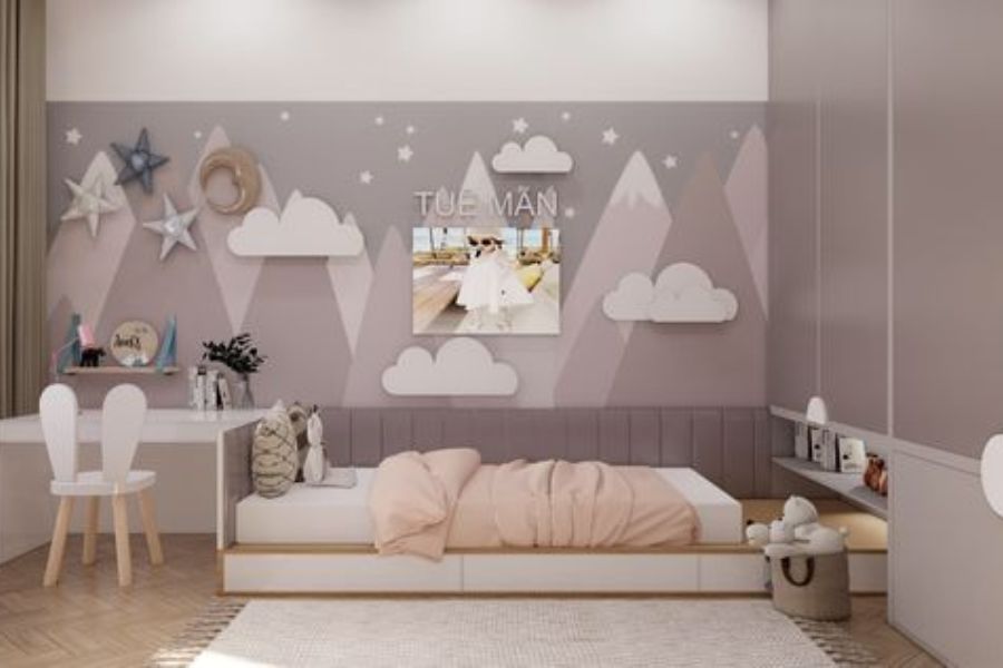 Trang trí phòng ngủ cho con gái cá tính đơn sắc
