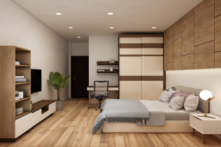 Phòng ngủ sử dụng đồ dùng làm bằng gỗ MFC