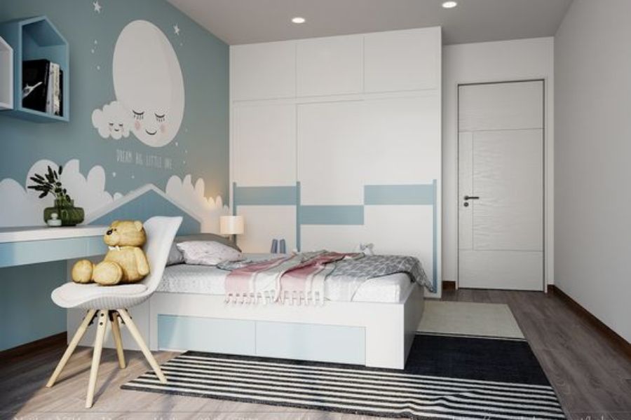 Trang trí phòng ngủ cho con gái cá tính với tone màu xanh dương tạo vẻ tươi mới cho căn phòng