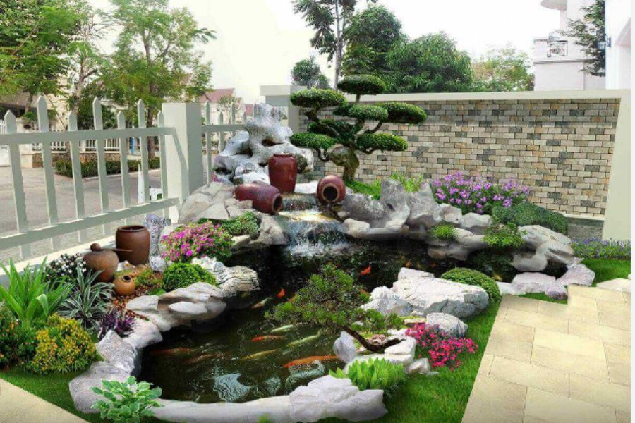 Thiết kế sân vườn nhà cấp 4 với ao cá