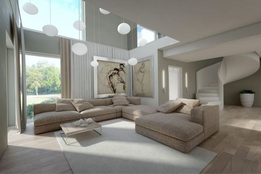 Trang trí phòng khách không gian mở với hệ thống nội thất tối giản
