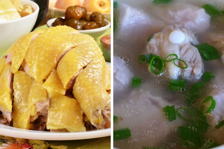 Gà ta luộc ăn kèm canh khoai môn nấu xương heo