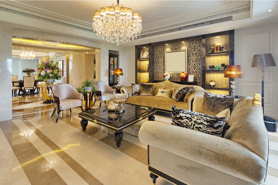 Mỗi chi tiết trong phòng khách luxury đều được chuẩn chỉnh