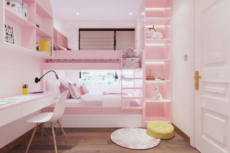 Chọn màu sơn trắng để làm nổi bật phong cách phòng ngủ màu hồng