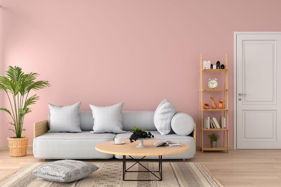 Phong cách phòng khách màu hồng nhẹ nhàng