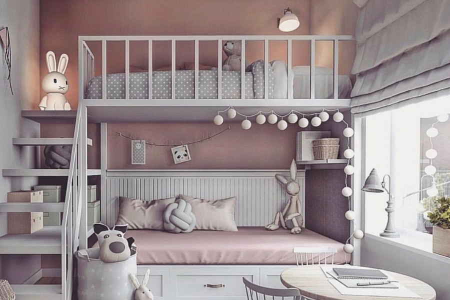 Mẫu thiết kế phòng ngủ gác lửng cho bé gái dễ thương