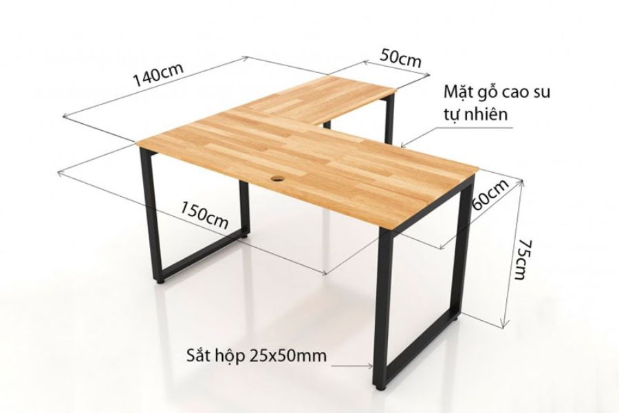 Tham khảo kích thước bàn làm việc chữ L phổ biến là 0.75x1.5.1.4m