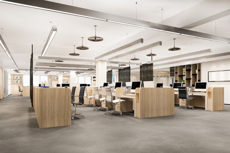 Sử dụng nội thất gỗ tự nhiên giúp văn phòng không gian mở hài hòa và đẹp mắt