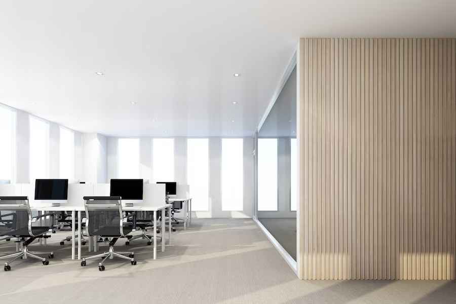 Thiết kế văn phòng tối giản 20m² với tông trắng trang nhã