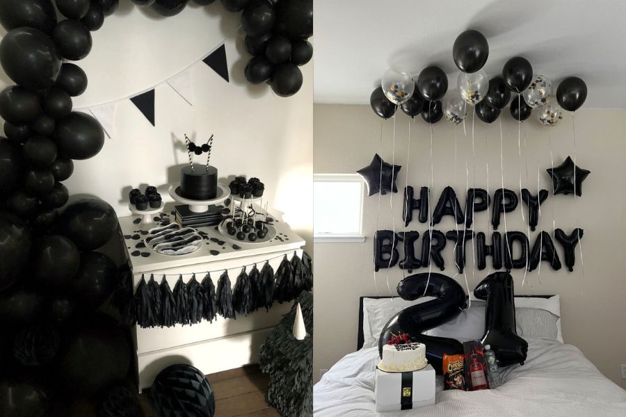 Mẫu trang trí sinh nhật tông đen bạc sang trọng và tối giản