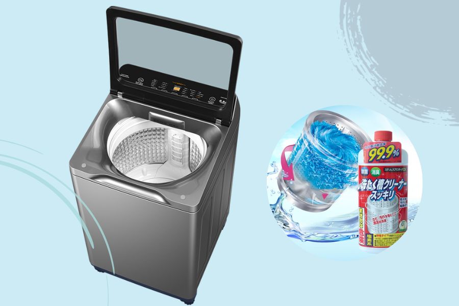 Ấn chọn chế độ vệ sinh máy giặt trên bảng điều khiển của thiết bị