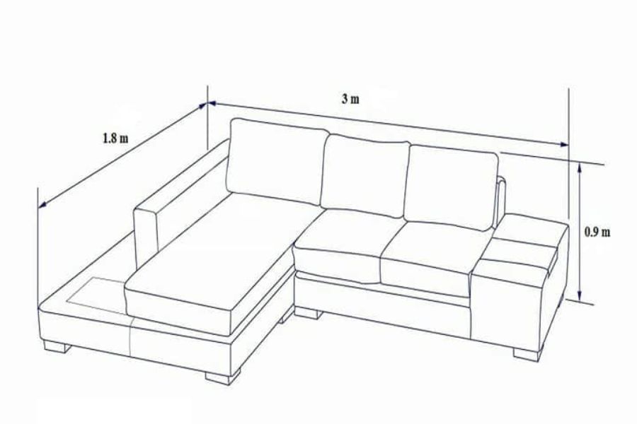 Kích thước ghế sofa gỗ góc chữ L quen thuộc
