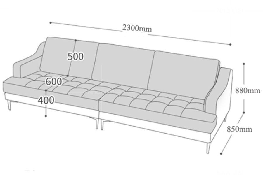 Kích thước ghế sofa gỗ văng 3 chỗ phổ biến nhất