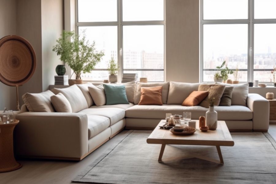 Mẫu sofa góc chữ L kích thước cỡ lớn phù hợp với phòng khách biệt thự
