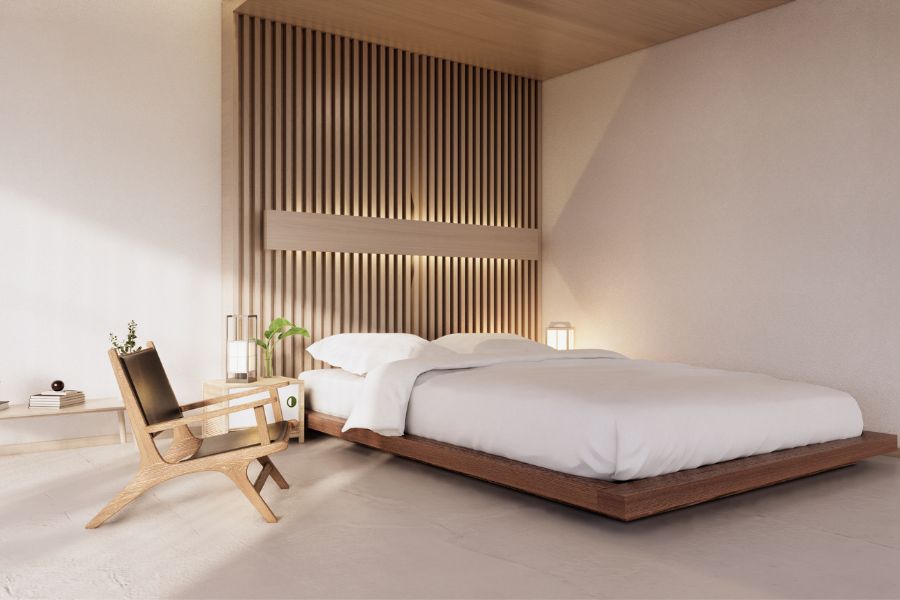 Mẫu phòng ngủ không cần giường kiểu Nhật tối giản