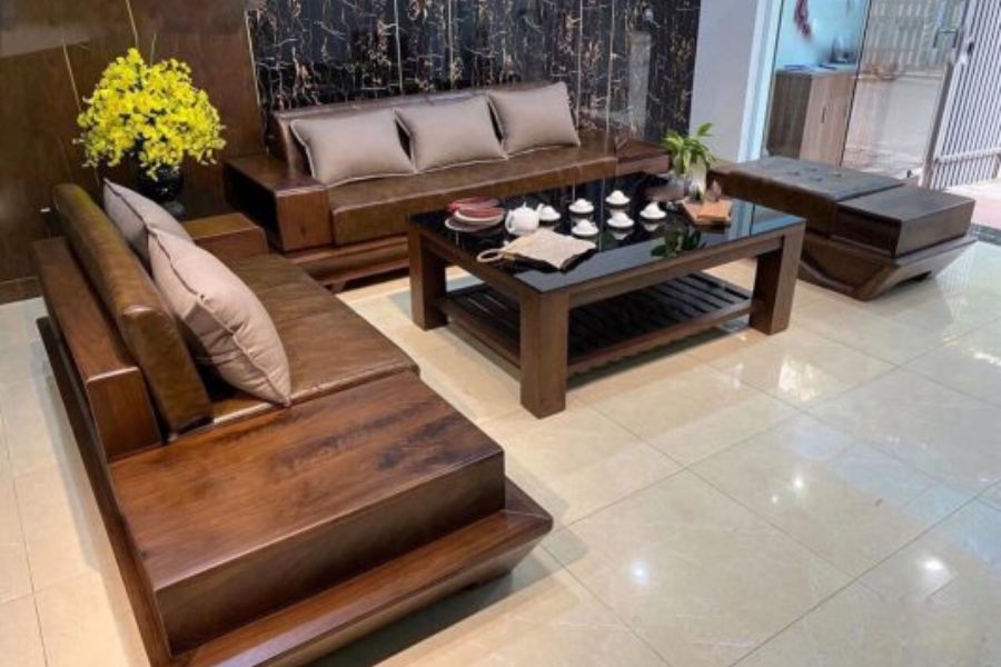 Sofa góc bằng gỗ óc chó có giá khá cao trên thị trường