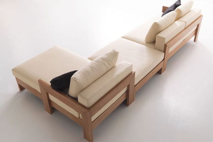 Mẫu ghế sofa gỗ góc chữ L cho phòng khác đơn giản và tiết kiệm diện tích