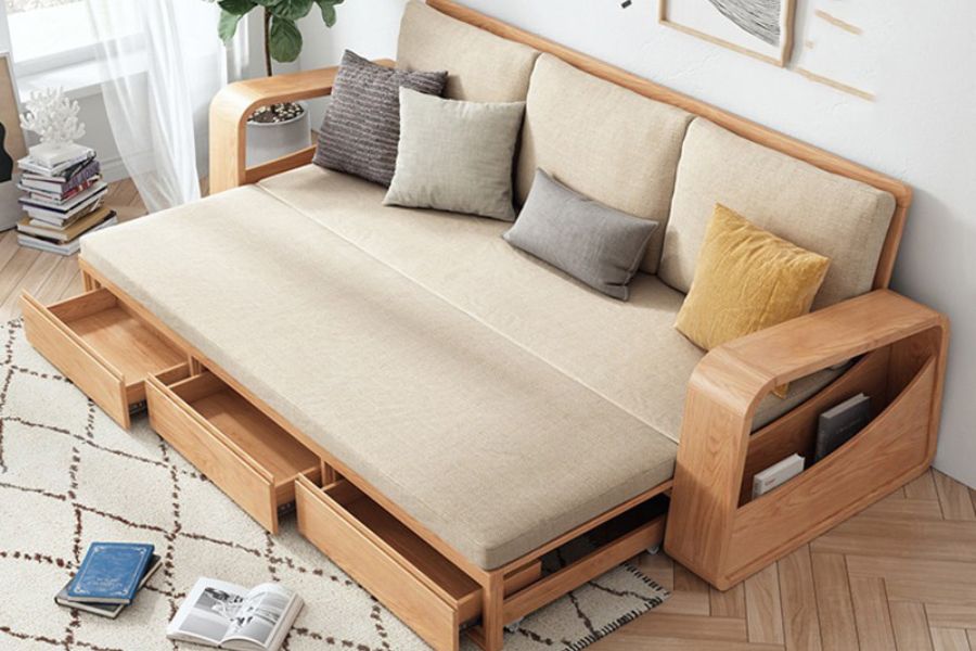 Sofa bed tích hợp thêm nhiều ngăn để đựng đồ