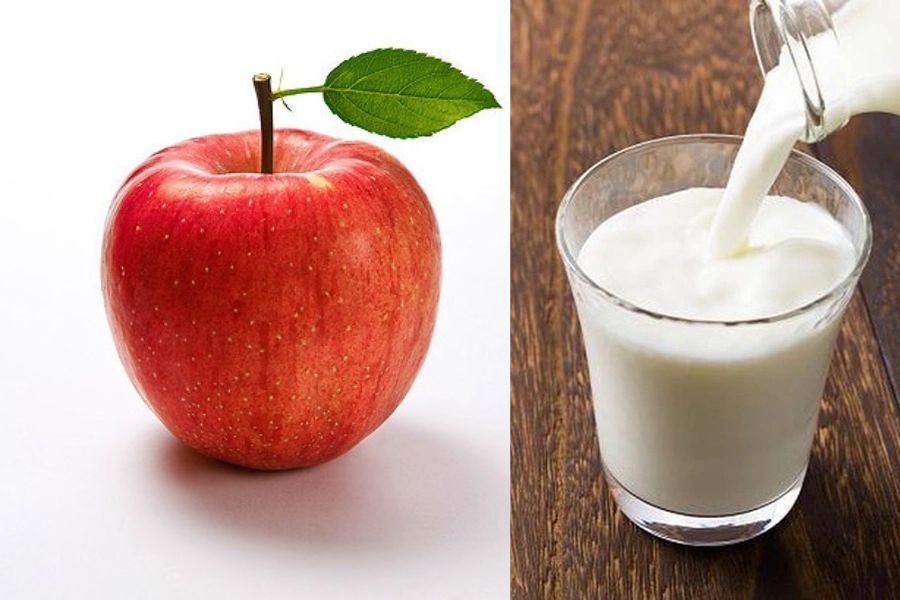 Bữa sáng gồm táo và sữa tươi không đường