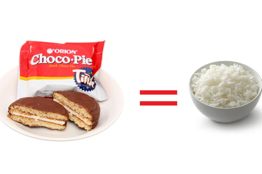 Một cái bánh chocopie tương đương với một bát cơm trắng có khoảng 120 calo