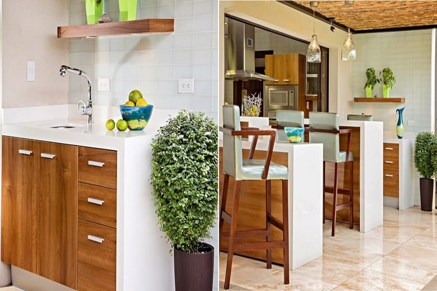 Phòng bếp và cây xanh thoáng mát không gian