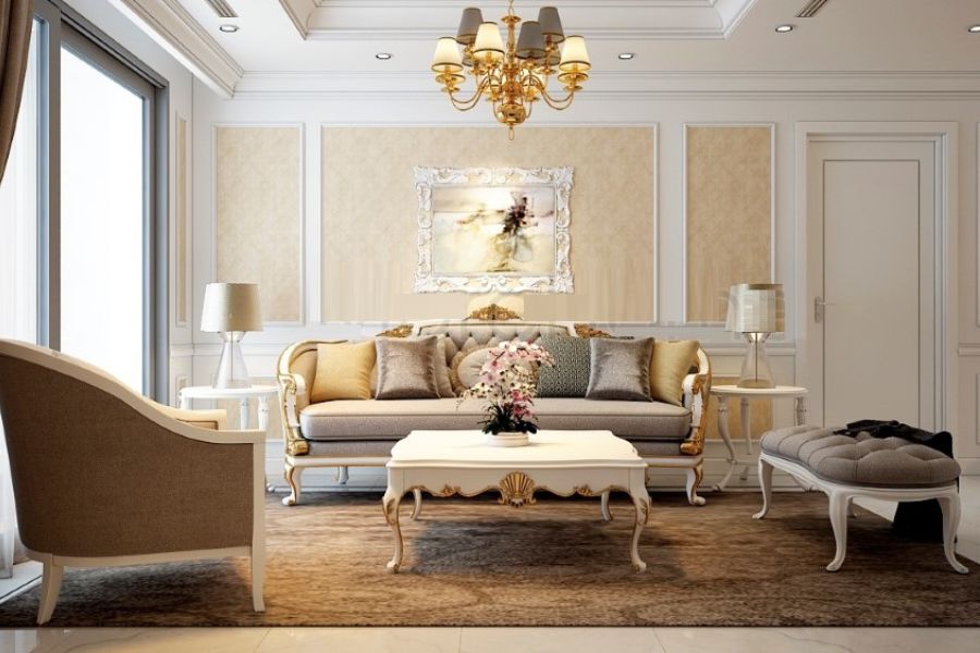 Thiết kế nội thất căn hộ theo phong cách cổ điển sang trọng và kiểu cách.