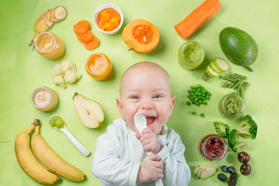 Sự đa dạng trong thực phẩm cho các bữa ăn của bé 7-8 tháng tuổi.