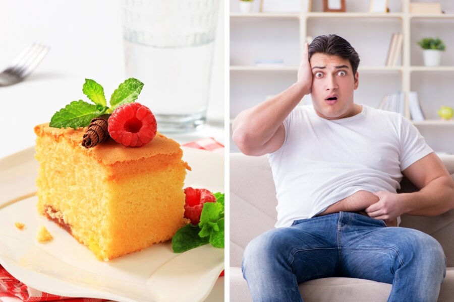 Ăn nhiều bánh bông lan có thể gây béo phì, tăng cân mất kiểm soát.
