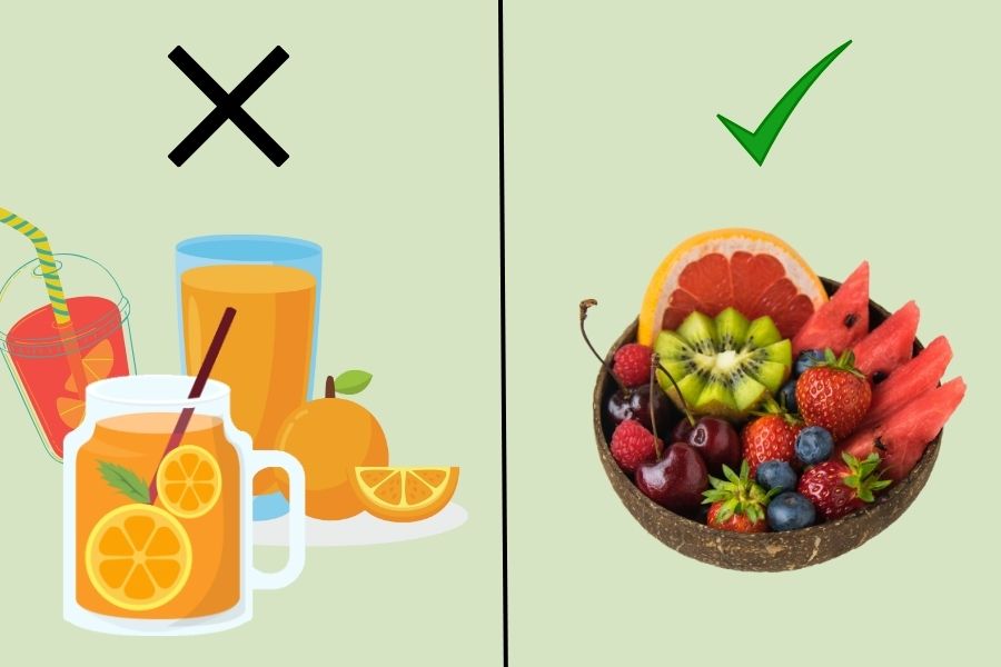Nước ép hoa quả không cung cấp đủ dưỡng chất như khi ăn hoa quả nguyên chất.