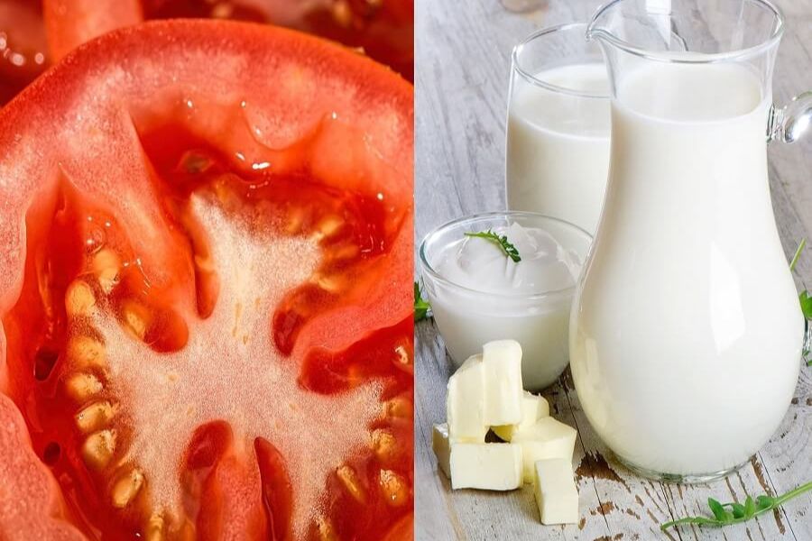 Cà chua và sữa tươi giúp chữa cháy nắng da hiệu quả.