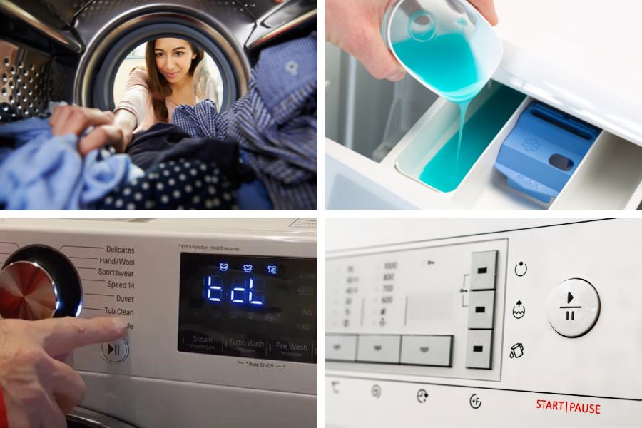 Các bước sử dụng chế độ Tub Clean trong máy giặt LG cửa trước.